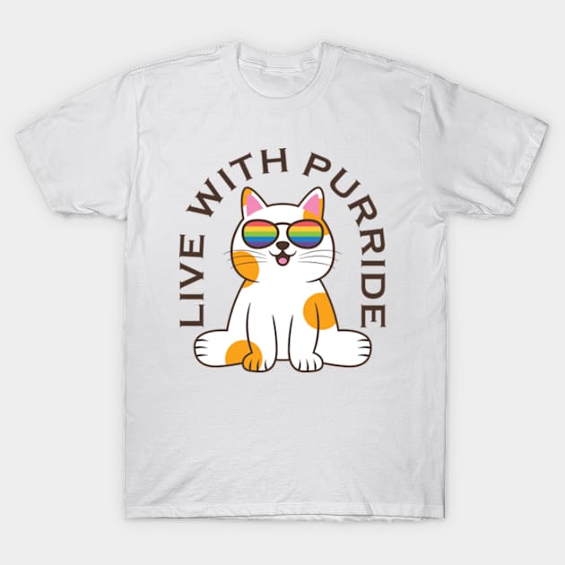 Cute Cat Live With Purride Pride Flag Glasses T-Shirt by JaiStore